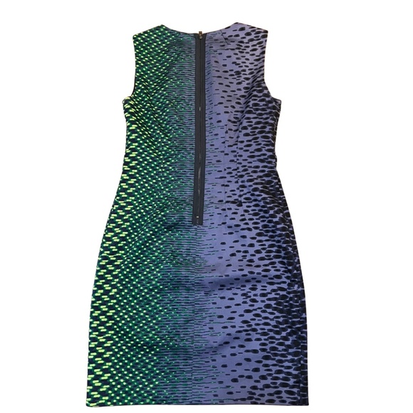 T Tahari Dress S 8 Purple, Blue, Navy, Green Sheath Patterned Professional Work - Picture 9 of 15